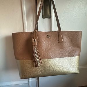 Tory Burch Brown and Gold Leather Tote
